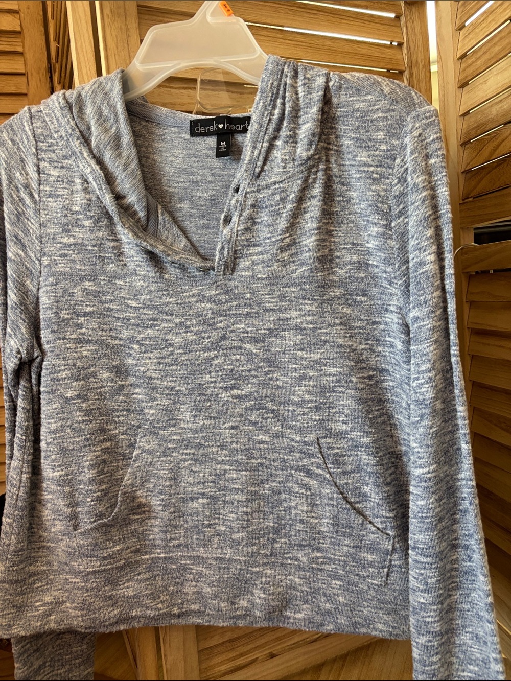 Derek Heart Heathered Light Blue Gray Hooded Pullover Medium